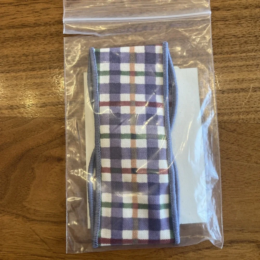 Longaberger Fabric Liner & Handle Tie For Seashell Basket in Blueberry Plaid NEW